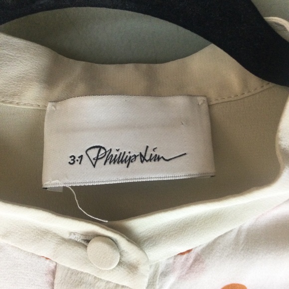 3.1 Phillip Lim Silk Hi-Low Cream & Orange Polka Dot Mandarin Collar Blouse - Picture 3 of 10